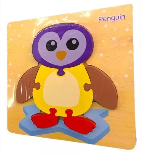 Puzzle Infantil Encastre 3d Madera Pinguino 5 Piezas 15x15cm