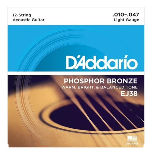 Cuerdas D´addario Phosphor Bronze Guitarra Acústica 12c Ej38