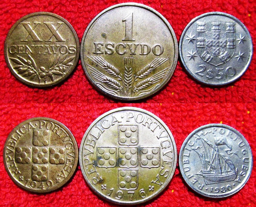 3 Moedas Portugal Xx Centavos 1 E 2,5 Escudos  Frete Incluso