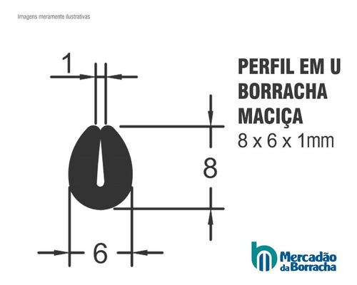 Borracha Perfil U Para Acabamento- 8x6x1mm - 10metros