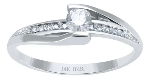 Anillo Bizzarro De Compromiso De Oro Blanco Con 1 Diamante D