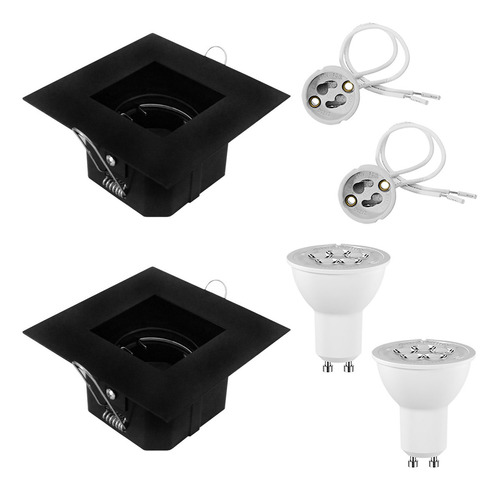 FASE Combo X2 Spot Cuadrado Negro Led Dicroica Luz Calida 7w Gu10