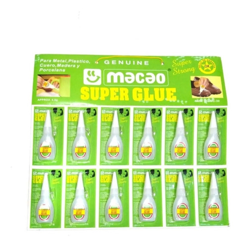 Pegamento Líquido Macao súper glue Mc-30 no tóxico - 12 packs de 12 unidades