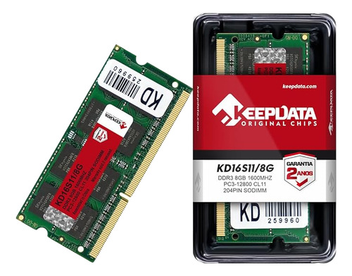 Memória Ram Color Verde 8gb 1x8gb Keepdata Kd16s11/8g