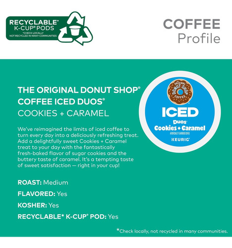 12 Cápsulas Café Keurig Donut Shop Iced Cookies + Caramel