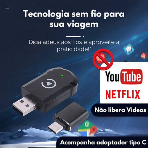Adaptador Carplay Sem Fio 2 Em 1 Ios E Android Multimidia