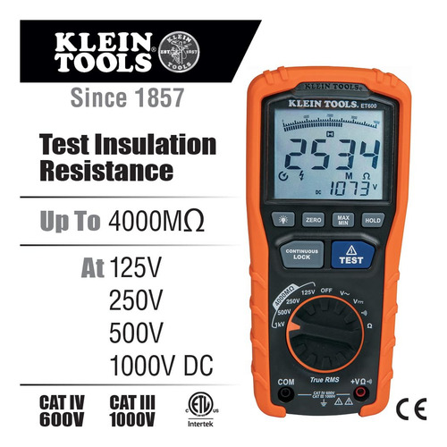 Klein Tools Multímetro Et600 4000 Ohmios 1000v Mmg