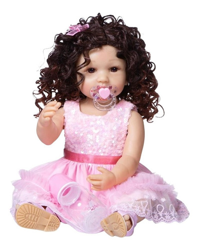 Boneca Reborn Cabelo Cacheado Corpo De Silicone New Happy
