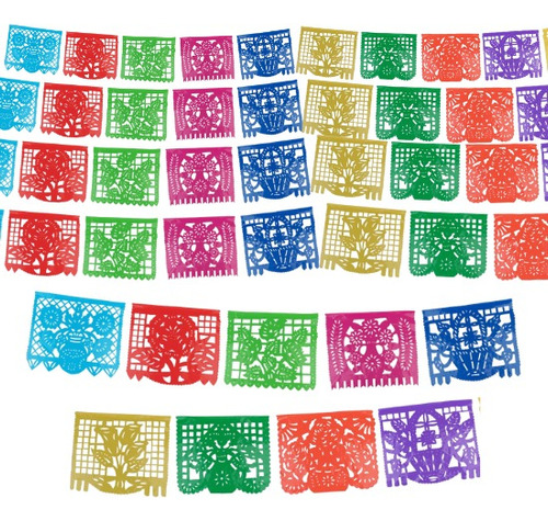 Papel Picado - Enramada En Plástico Picado Flores Y Colores