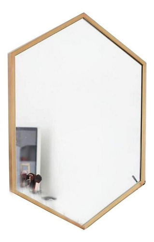 Espejo Colgante Hexagonal Dorado, Moderno Y Fácil De Limpiar