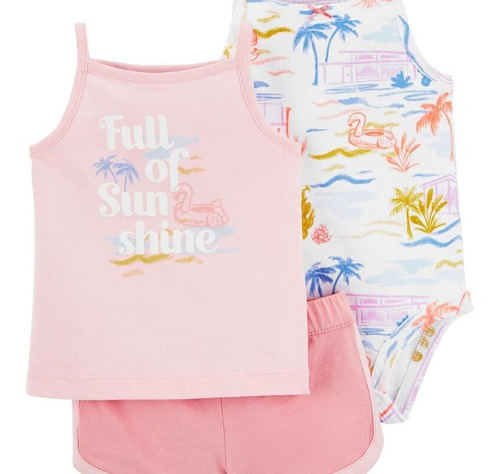 Set Con Short Musculosa Y Body Algodon Niña Bb Carters 12m F