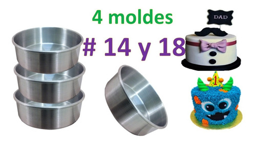 Moldes Pasteles Rectos Repostería Set 4 Pzs 14 Cm Y 18 Cm