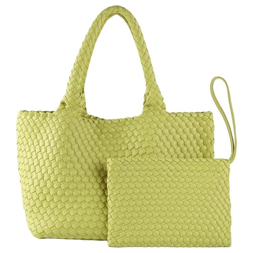 Bolso De Tote Tejido Para Mujer, Bolso De Cuero Vegano