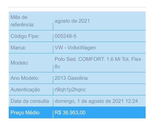 Imagem 9 de 9 de Volkswagen Polo Sedan 2013 1.6 Vht Comfortline Total Flex 4p