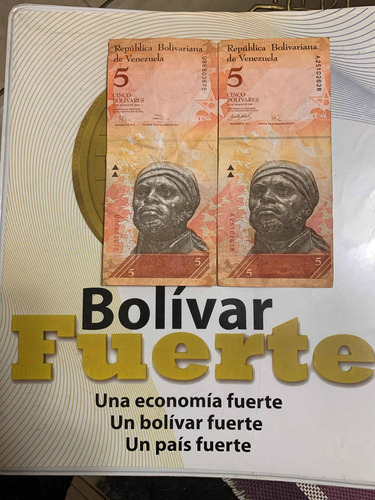 2 Billetes 5 Bolívares Negro Primero F/29/3/14 De Colección 