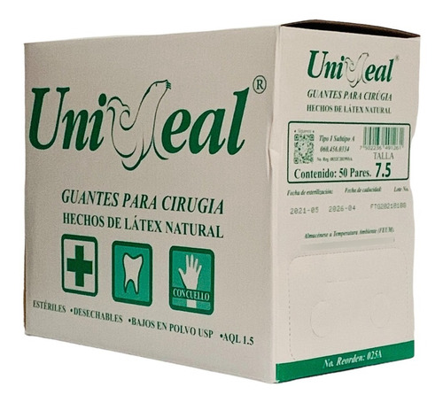 Guante Para Cirujano Uniseal Talla 7.5 Caja Con 50 Pares