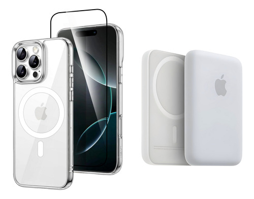 Kit Iphone Magsafe: Funda + Mica 9d + Batería Inalámbrica Transparente Iphone 14 Pro Max