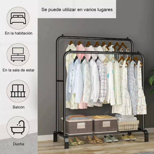Rack Organizador De Ropa Closet Armable Perchero Rack Doble Negro
