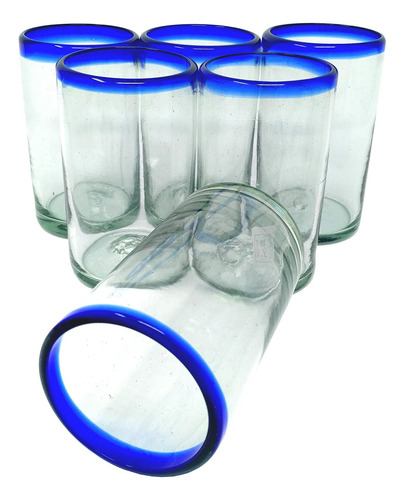 Vasos Mexicanos Soplados Mano - Juego De 6 Vasos Borde ...