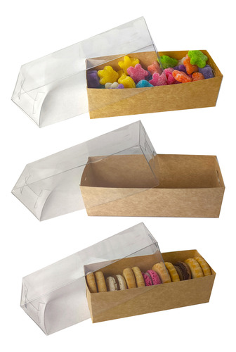 25 Cajas Macarron Kraft Transparente 5x5x20 Cms 1741 Kraft Base Kraft