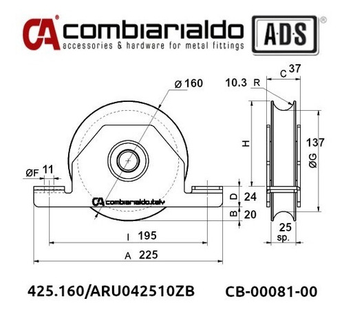 Rueda U C/base 16cm 300k Para Portón Tipo Master Rail 2 Pz
