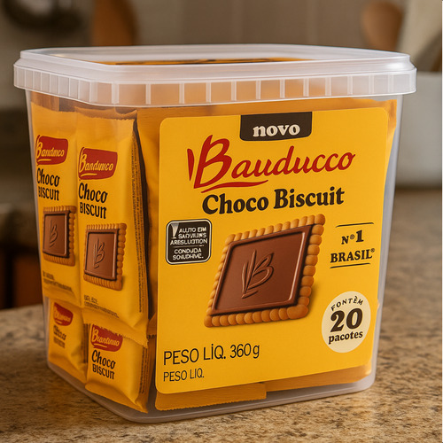 Biscoito Chocolate Ao Leite Choco Biscuit Bauducco Bolacha 360g 20 Unidades Recheado Pote Choco Biscuit To-go