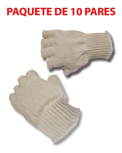 Guantes De Algodón Sin Dedos, Blancos, 10 Pares X Paquete. Blanco