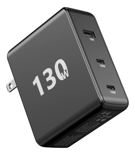 Cargador Usb C De 130 W, 3 Puertos 100 W, Cargador Gan Pd Rp