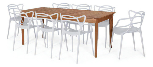 Mesa De Jantar Em Madeira Maciça 186cm + 8 Cadeiras Allegra Cor Cinza