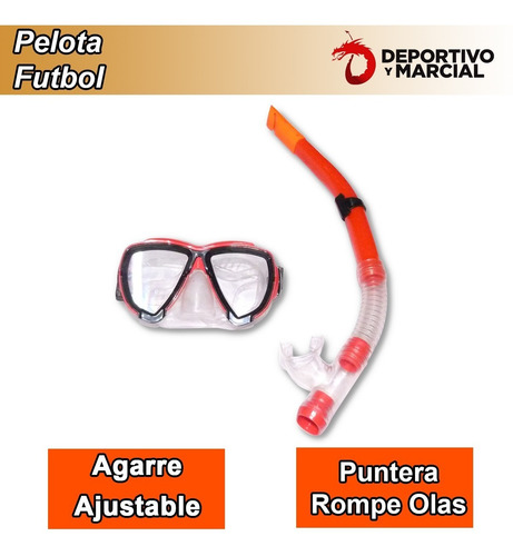 Imagen 4 de 8 de Equipo Snorkel + Mascara Luneta Silicona Buceo Con Valvula