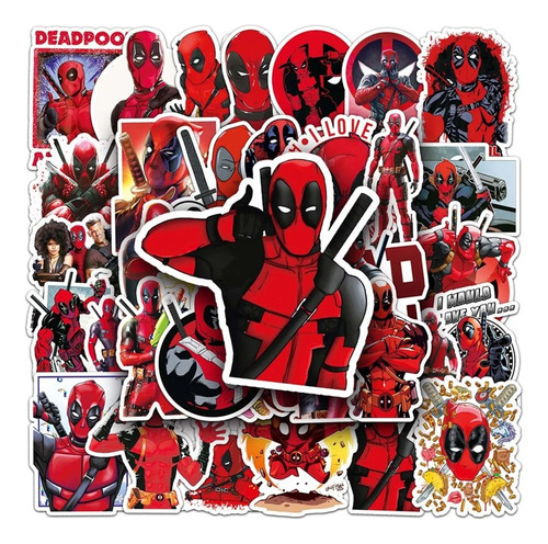 Deadpool 50 Calcomanias Stickers Pvc Contra Agua Superheroe