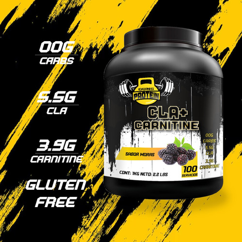 Cla + Carnitina 1kg Guns Suplements 100 Servs Pre Entreno Mora