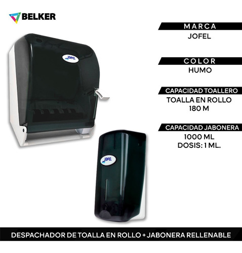 Kit Jabonera Rellenable + 2 Toalleros Jofel + Jabón Líquido