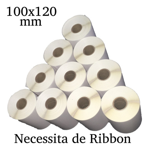 10 Rolos Etiqueta Adesiva 10x12 Cm Couchê Zebra Argox Elgin Cor Branco