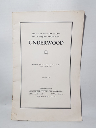 Antiguo Catálogo Máquina Escribir Underwood 1927 Mag 58373