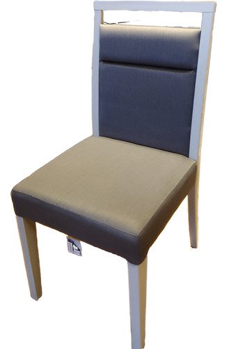 Silla Tapizado Tela Gris Madera Laca Blanca - He2987