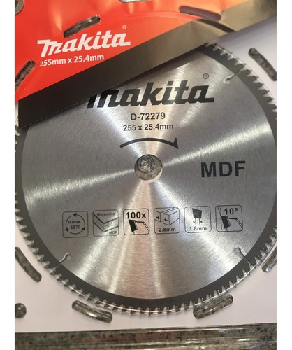 Disco de sierra táctil Makita, 255 mm x 25,4 mm x 100 t D-72279 n.F, color plateado