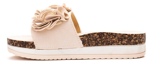 Sandalia Mujer Beige Flowers Chancleta