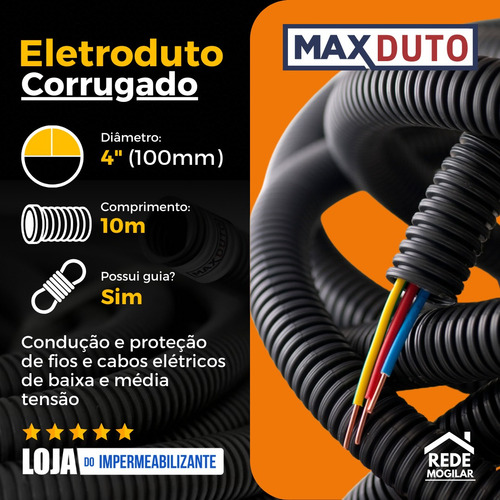 Duto Eletroduto Reforçado 4pol 100mm Rolo C/ 10 Metros Preto