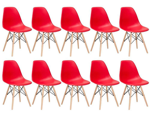 10 Cadeiras Charles Eames Wood Cozinha Eiffel Dsw Cores Cor da estrutura da cadeira Vermelho