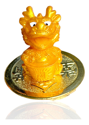 Amuleto Dragon Con Moneda Año Chino Feng Shui Dorado Metal