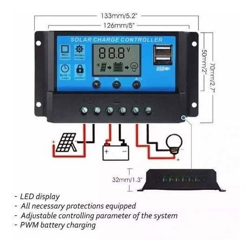 Controlador De Carga 20a 12v/24v Regulador Sistema Solar Lp