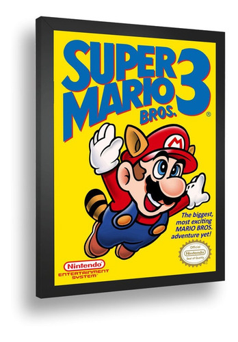 Quadro Emoldurado Poster Classico Mario 3 Retro Nintendo 