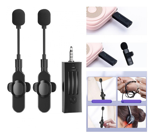 Lavalier Lapel Mic Micrófono De Solapa Inalámbrico 2 En 1