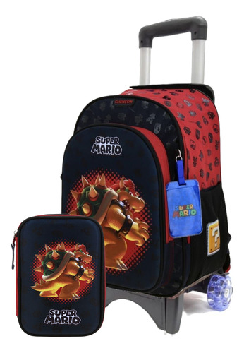 Kit Mochila Lonchera Lapicera Con Ruedas Chenson Bouxer Negro Mochila Lapicero