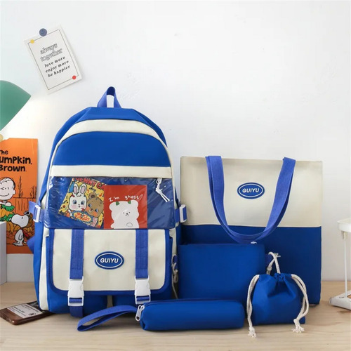 Mochila Escolar Set 5 Pzs Ideal Para Clases Multifuncional Rosa