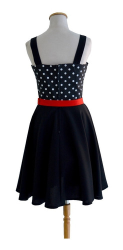 Vestido Pin Up Retro Lunares Negro Vintage Cinto Moño