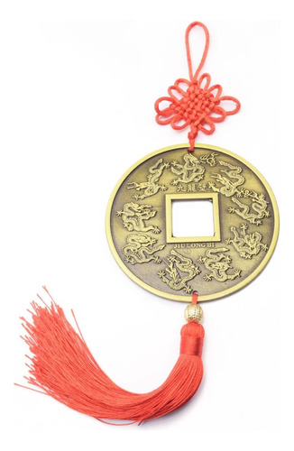 Colgante Amuleto Moneda China Hilos Rojos Destino Suerte
