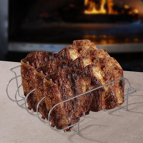 Barbq Non Stick Rib Rack Stand De Asado De Acero Soporte De
