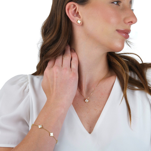 Pulseira Com 5 Trevos Madre Pérola Em Ouro 18k Com Garantia